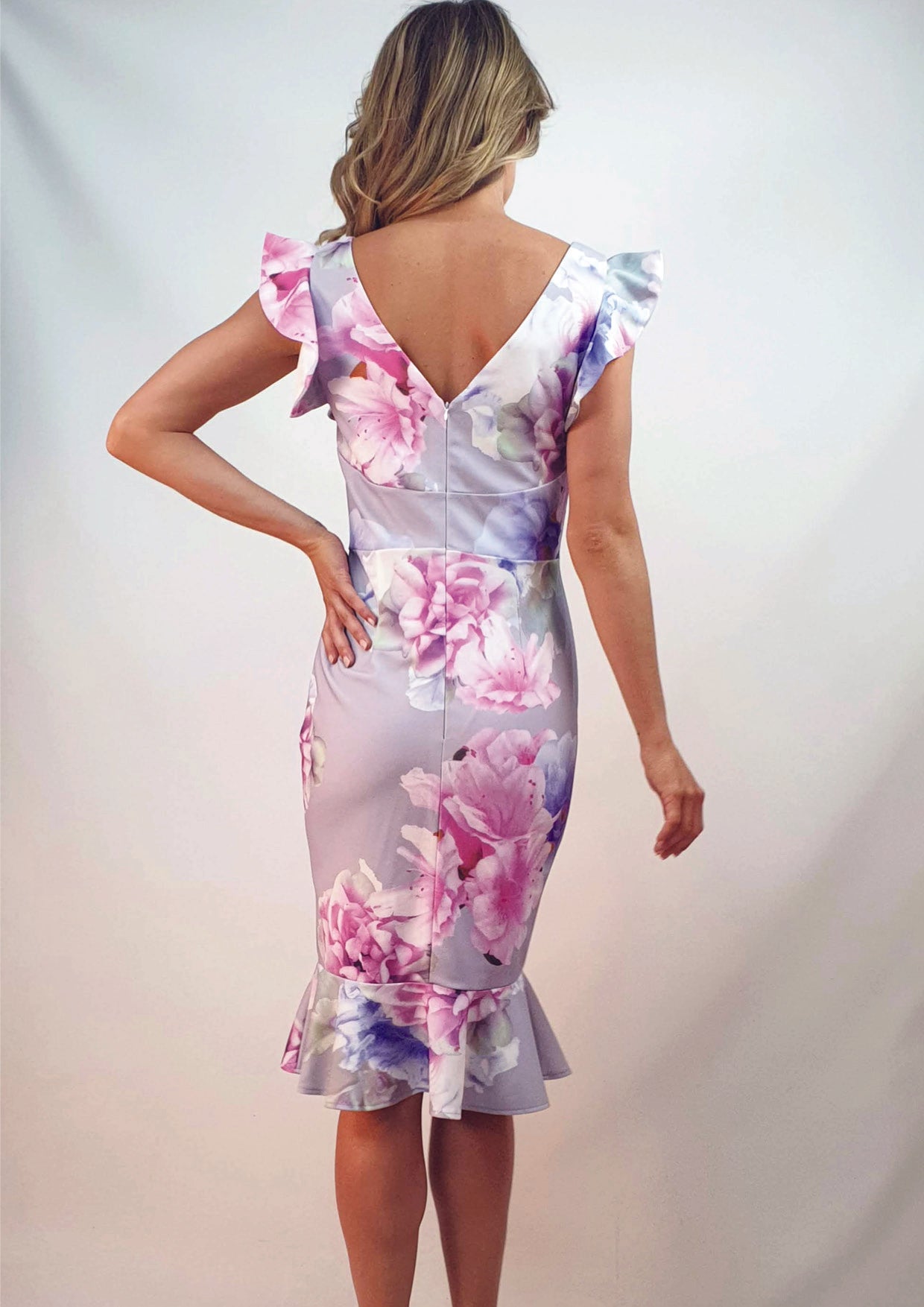 V6408-6TB Floral Ruffle Sleeve Dress (Pack)
