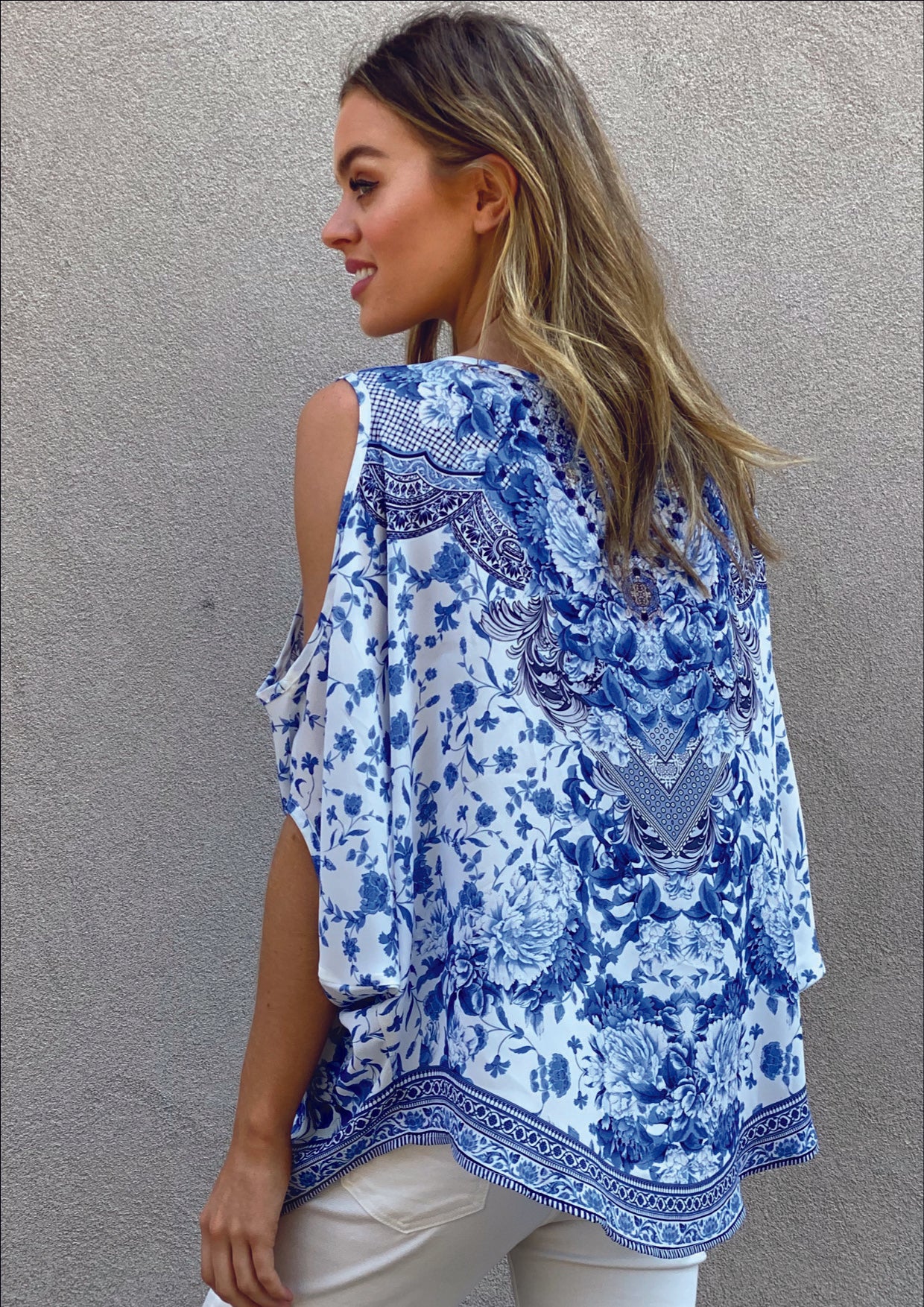 XW12317-100SS Floral Embellished Cold Shoulder Top (Pack)