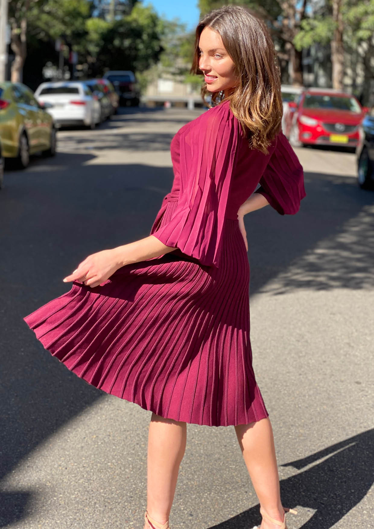 LA0545SS Knit Dress With Chiffon Sleeve - More Colours Available