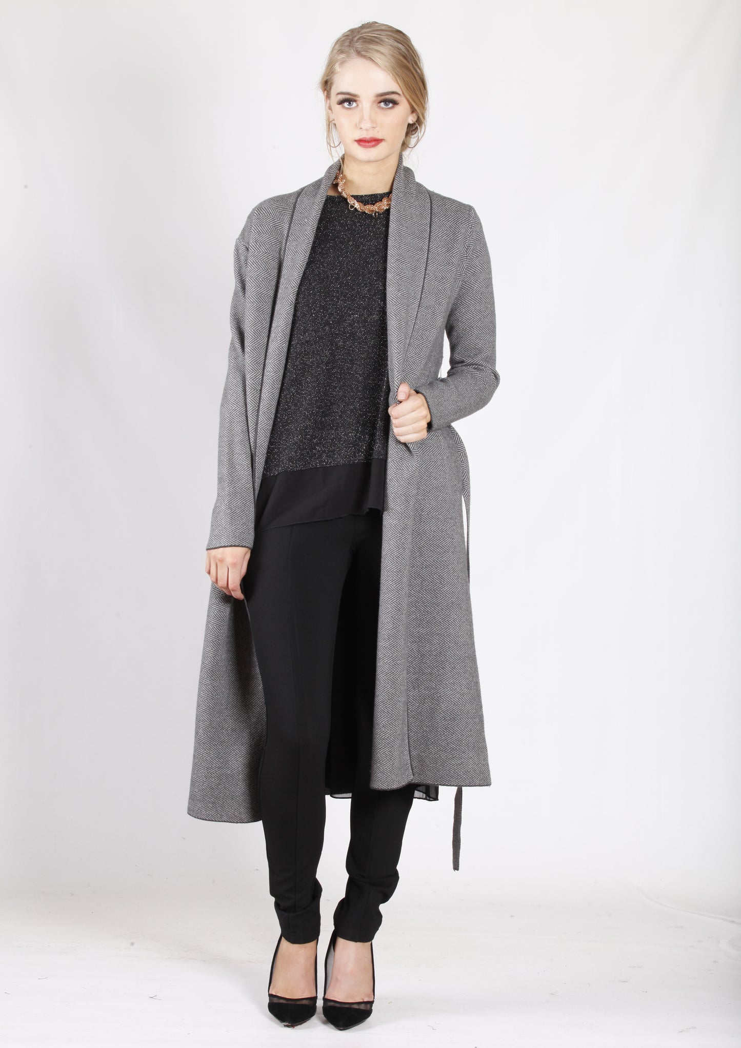 ZW16501B Longline Grey Cardigan With Waist Tie (Pack)