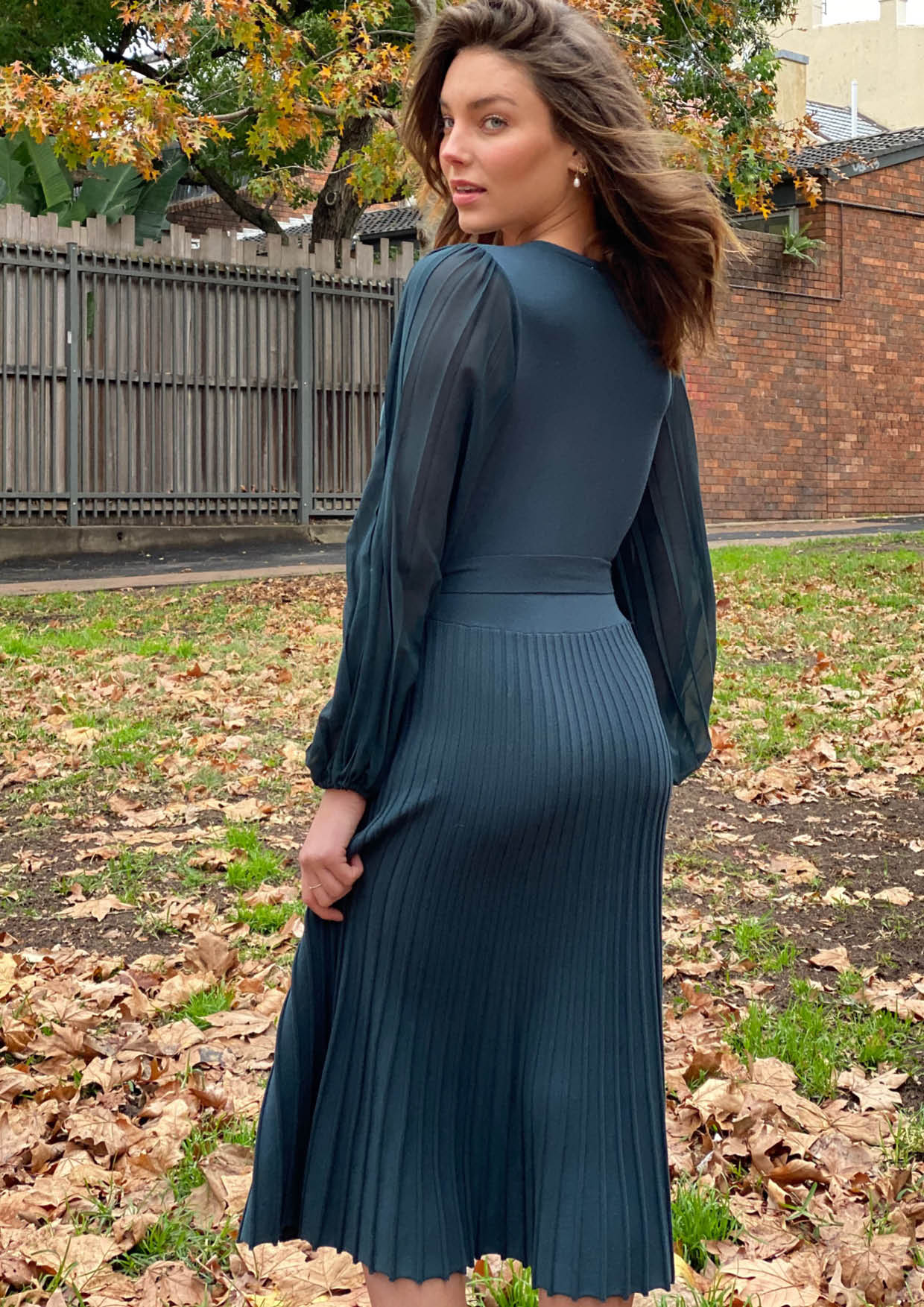 LA0545SS Knit Dress With Chiffon Sleeve - More Colours Available