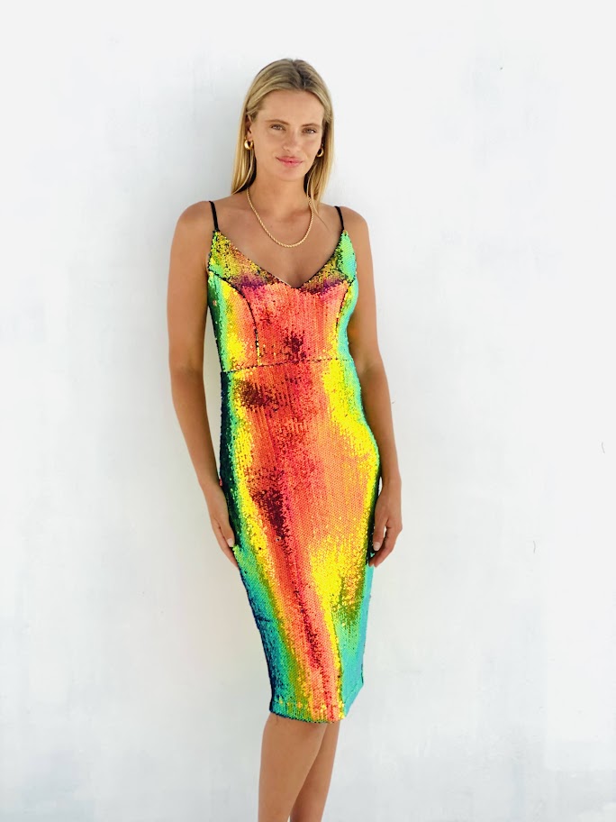 AY121SS Rainbow Sequin Party Dress – Spicysugar Fashion