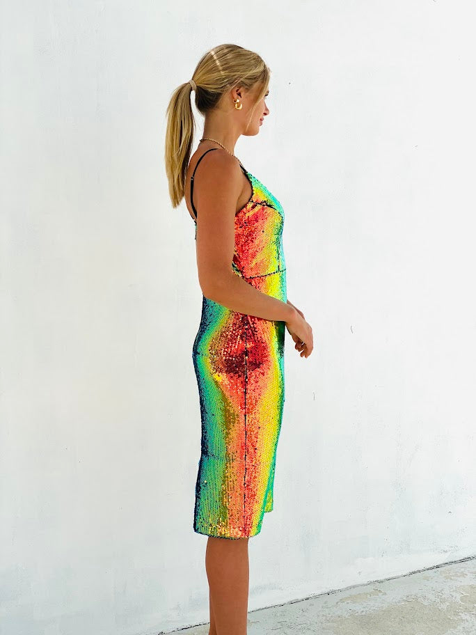 AY121SS Rainbow Sequin Party Dress