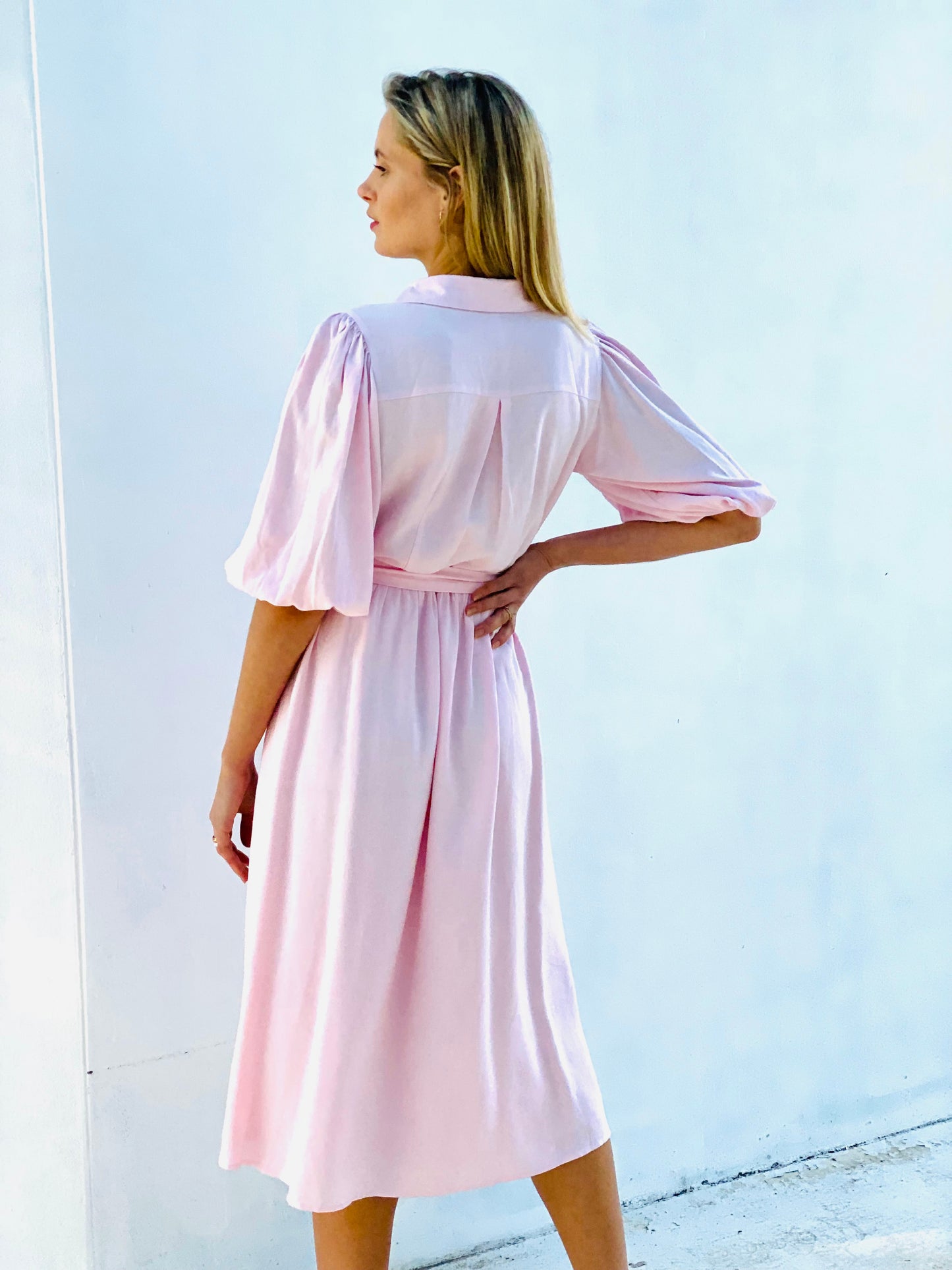 LA0901SS Linen Puff Sleeve Midi Dress (Pack)