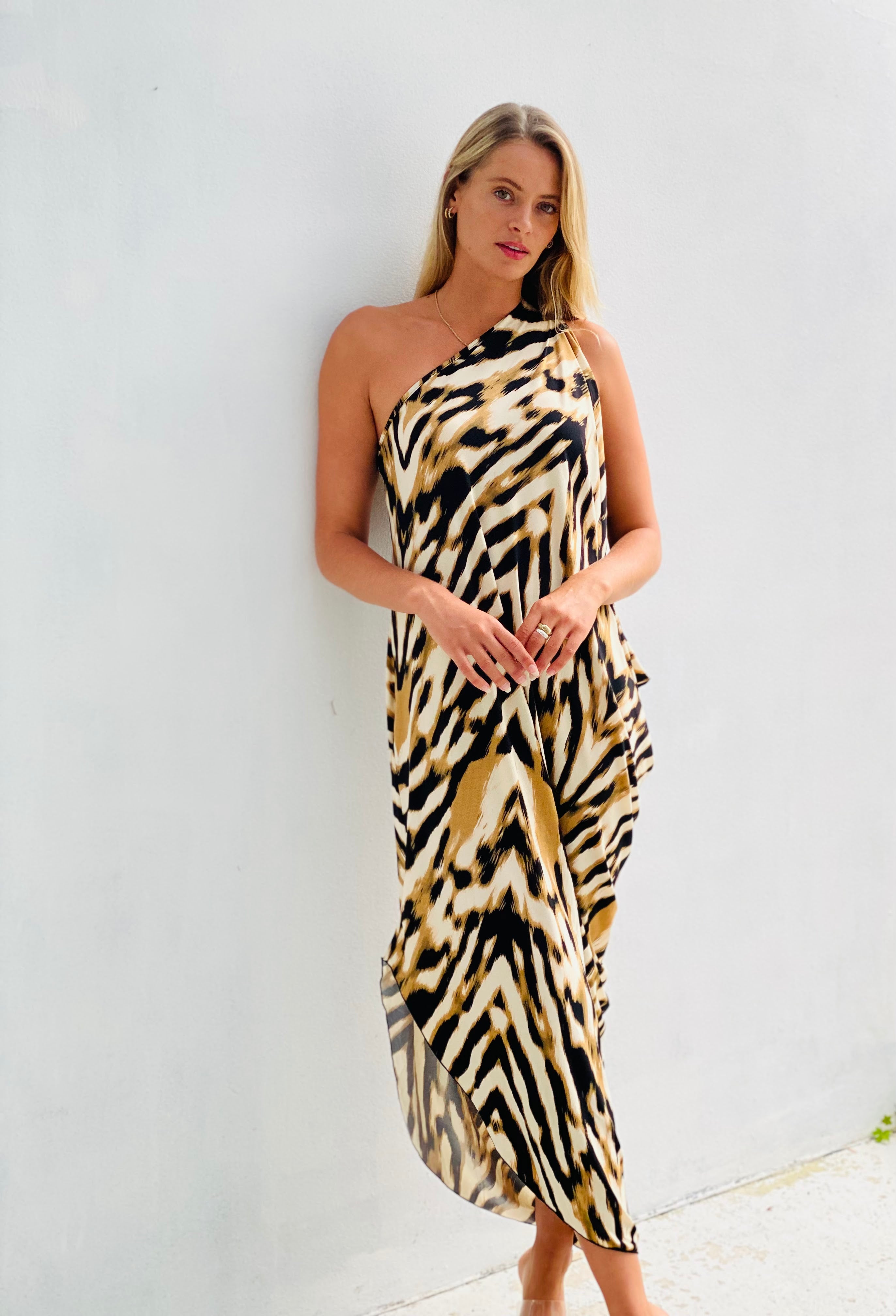 Zebra print best sale one shoulder dress