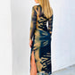 LA1470-5SS Mesh Overlay Tie Dye Print Long Sleeve Dress