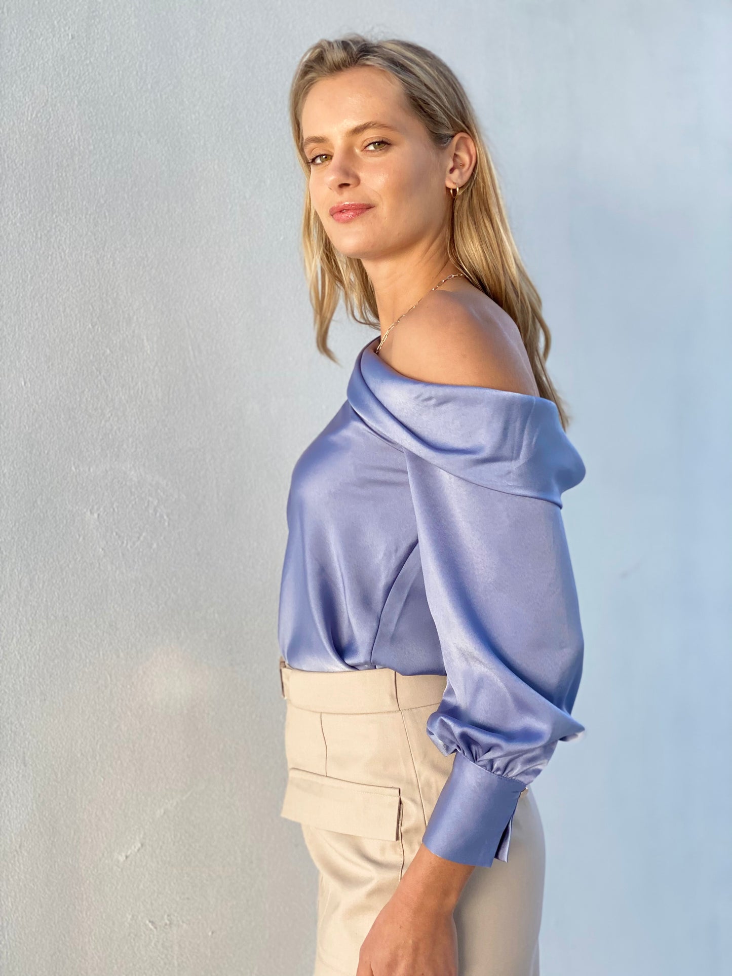 XW20706SS One-Shoulder Satin Top