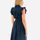LA1468SS Ruffle Sleeve Button Up Midi Dress - More Colours Available