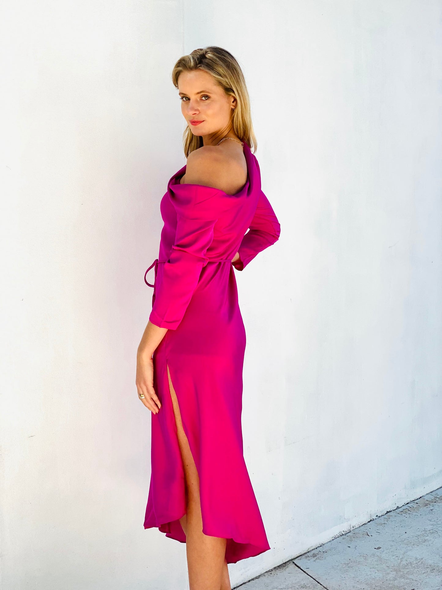 XW20667SS One-Shoulder Satin Dress - More Colours Available