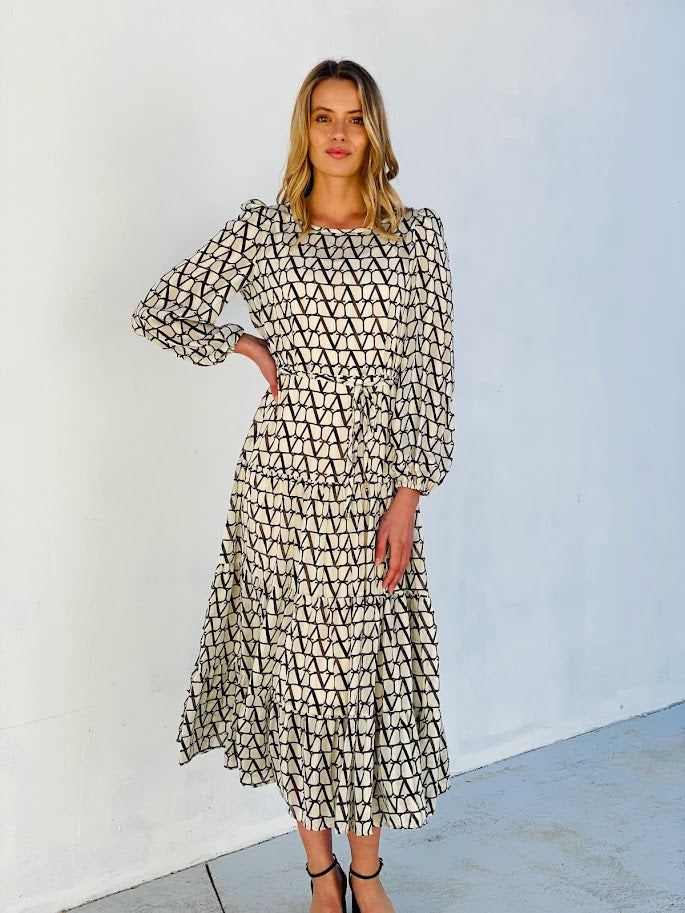LA0641-6SS Printed Teired Maxi Dress