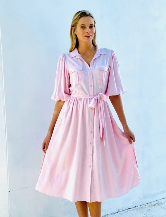 LA0909SS Linen Puff Sleeve Dress