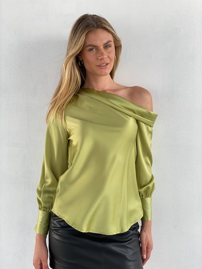 LA1212SS One-Shoulder Satin Top