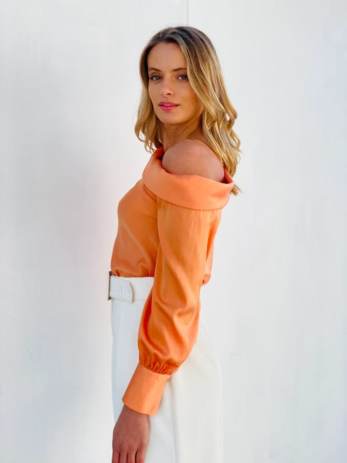 LA1212SS One-Shoulder Satin Top