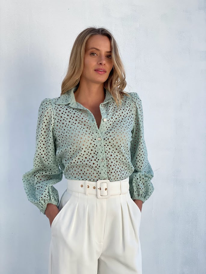 LA1227-2SS Embroidered Button Up Top - More Colours Available