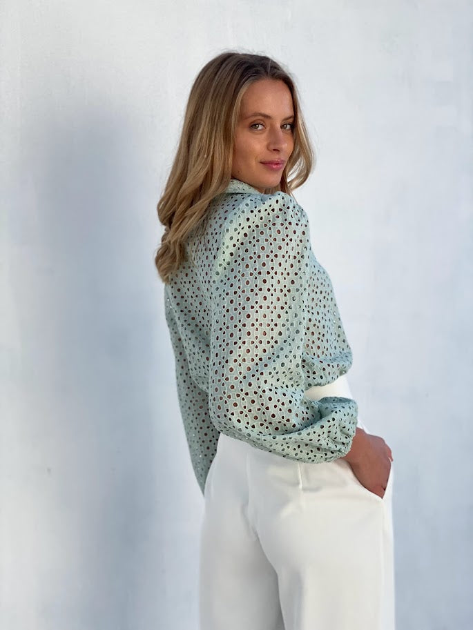 LA1227-2SS Embroidered Button Up Top - More Colours Available