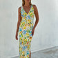 LA1302-2SS Floral Side Split Maxi Dress