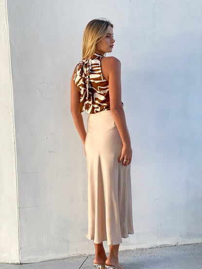 LA1415SS Satin A-Line Maxi Skirt