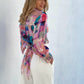 LA1436-1SS Multi Coloured Front Knot Top