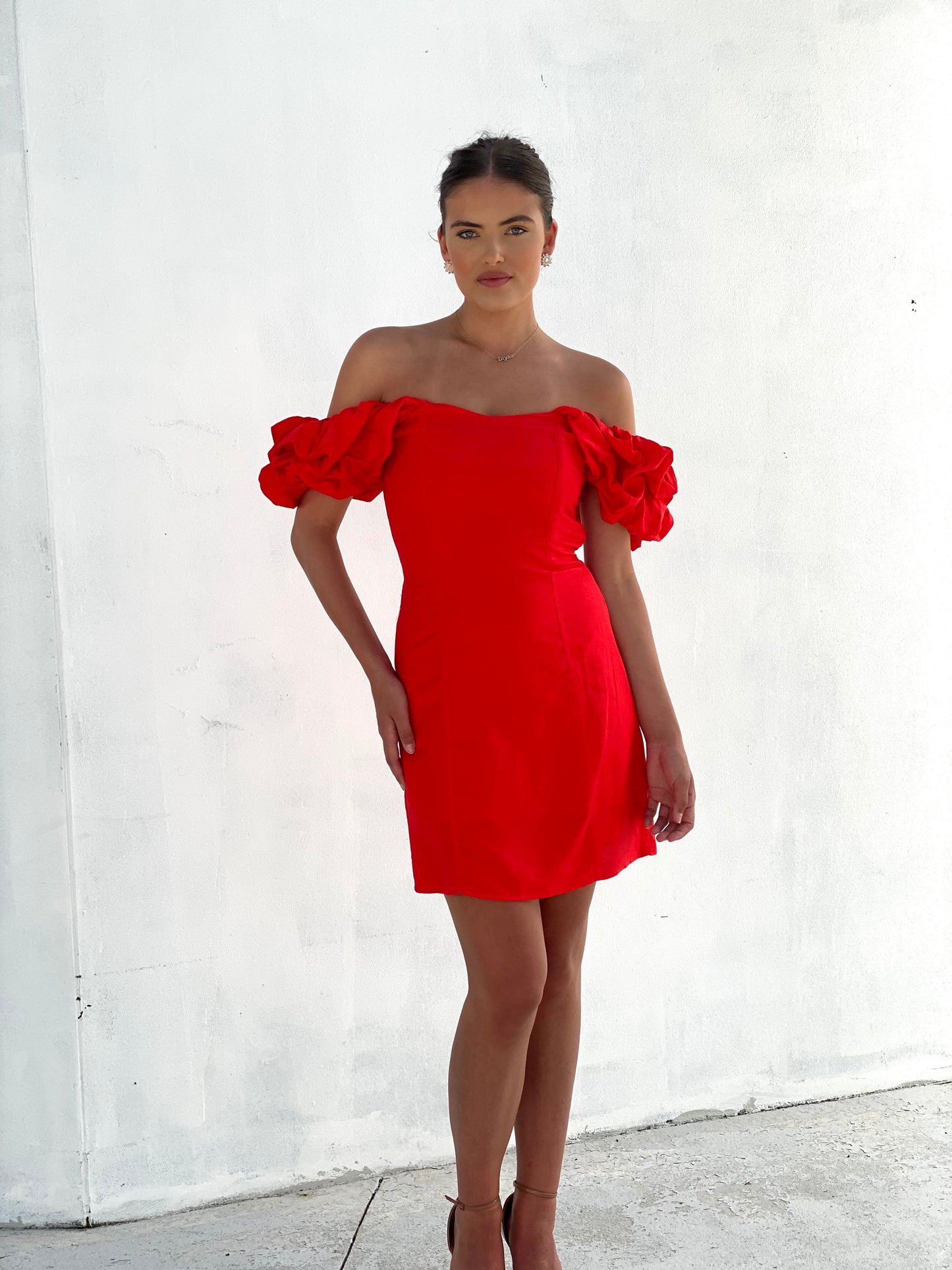 LA1528SS  Ruffle Sleeve Dress - More Colours Available