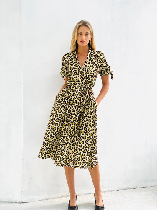 LA726SS Leopard Print Midi Dress