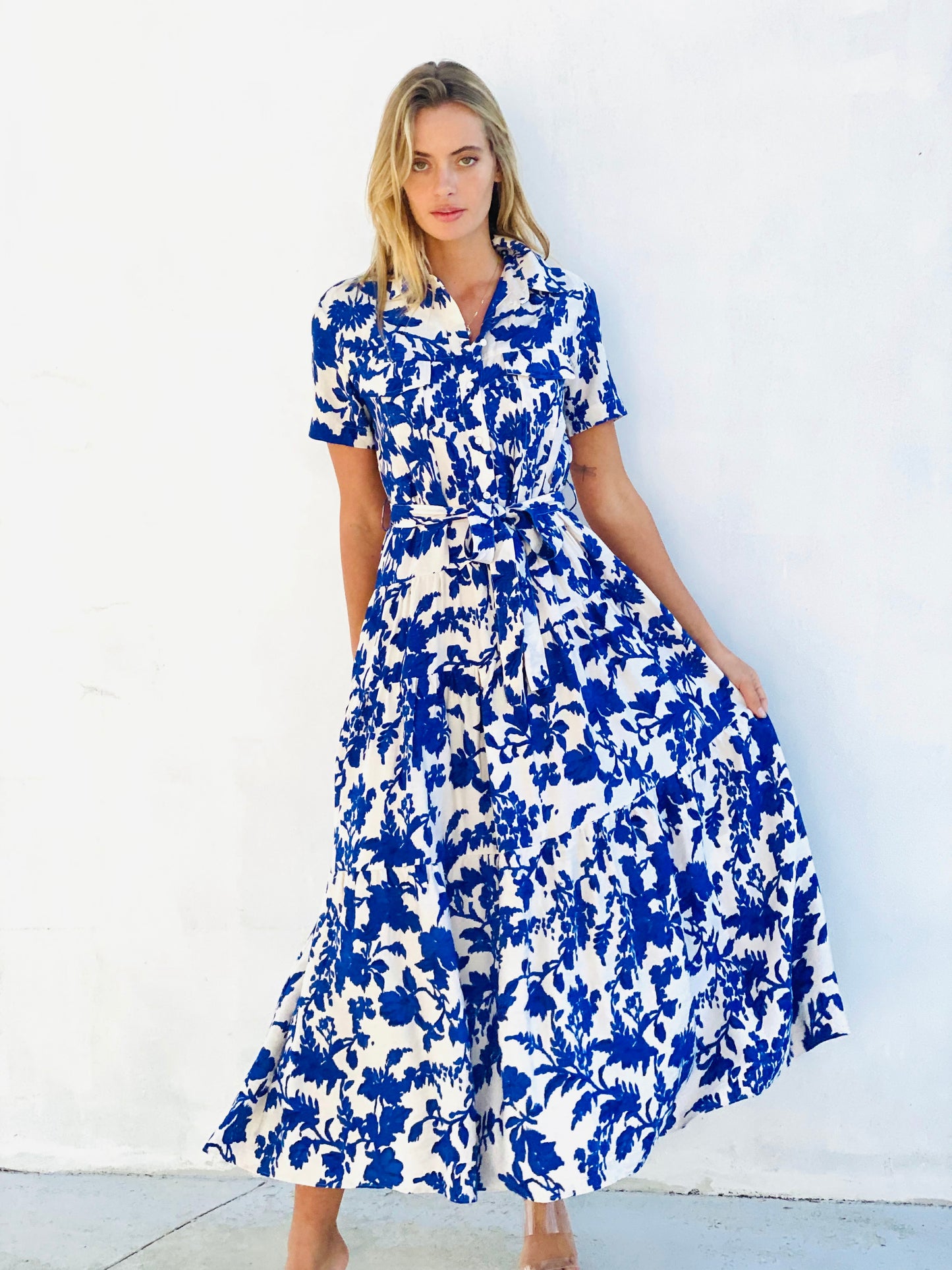 LA1732SS Blue/White Floral Dress