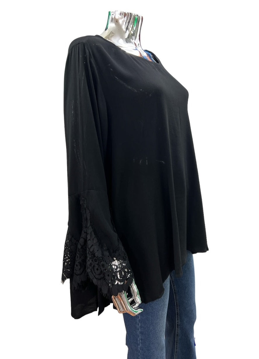 XW20227NC Black Lace Sleeve Detail Top - SALE