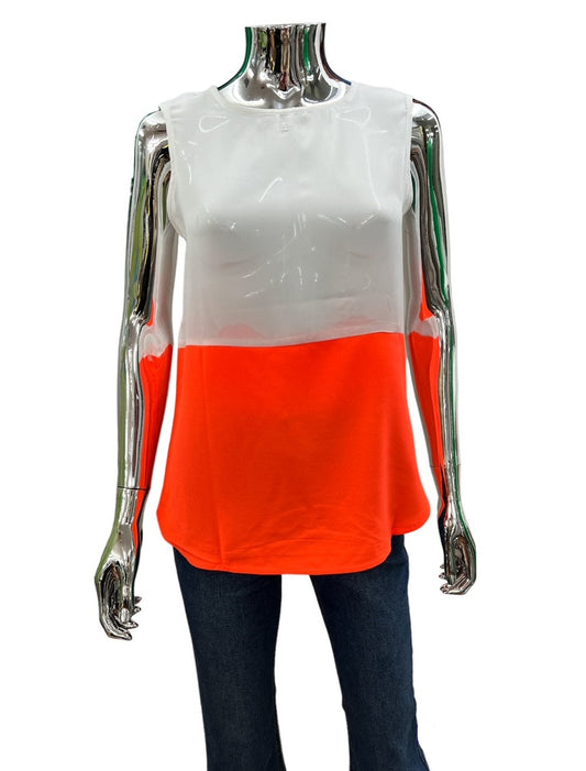 HS14118SS White/Neon Orange Sleeveless Top - SALE $5