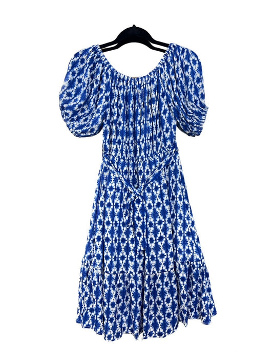 XW20419-4SS Blue Printed Off-Shoulder Dress