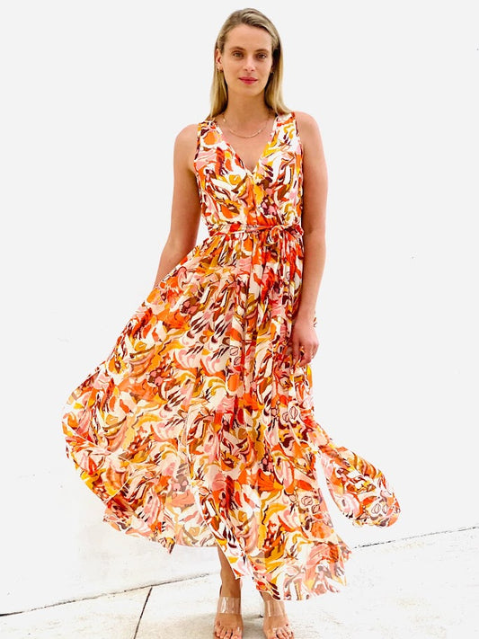 Q026-4TB Floral Front Split Maxi Dress