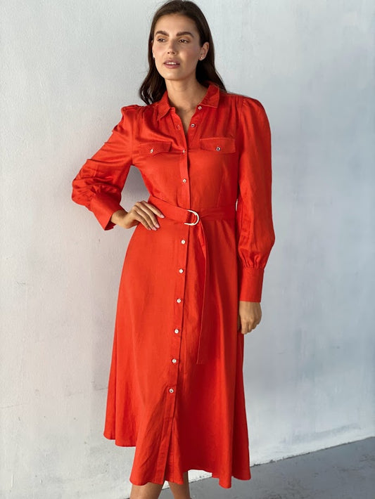 XW20605-1SS Button Down Linen Dress