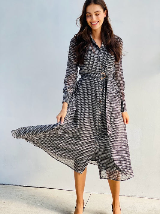 XW20658SS Houndstooth Print Midi Dress