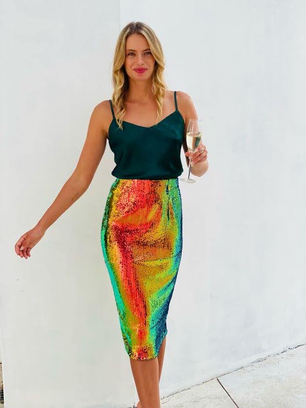 Sequin midi shop skirt rainbow