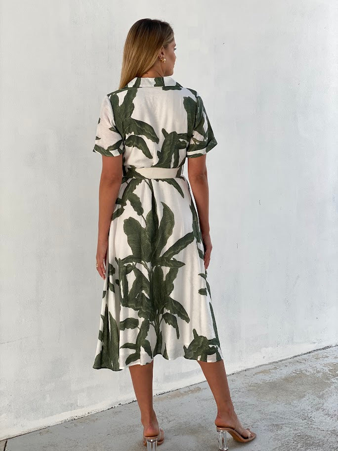 XW20781SS Leaf Print Shirt Dress