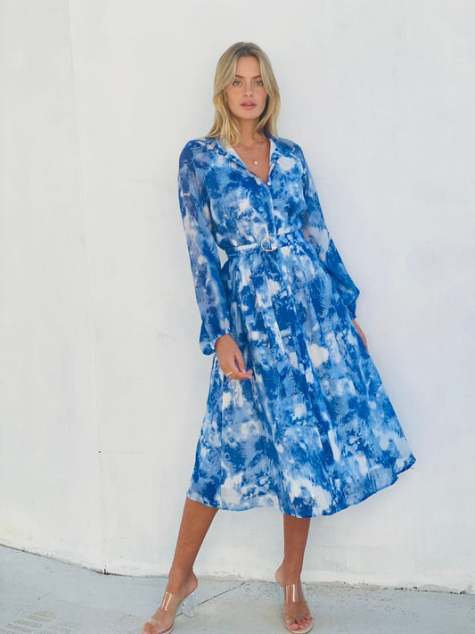 XW20868SS Blue/White Floral Dress