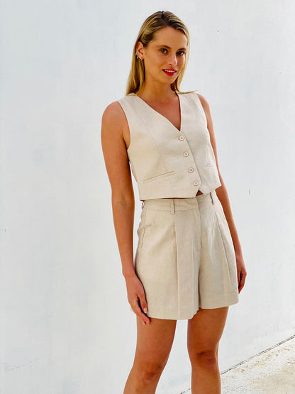 XW20730SS Beige High Waisted Shorts - More Colours Available