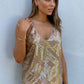 W51307-1SS Gold & Gunmetal  SEQUIN T BACK CAMI (Pack)