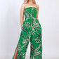VY0436SS Green Leaf Printed Strapless Jumpsuit (Pack)