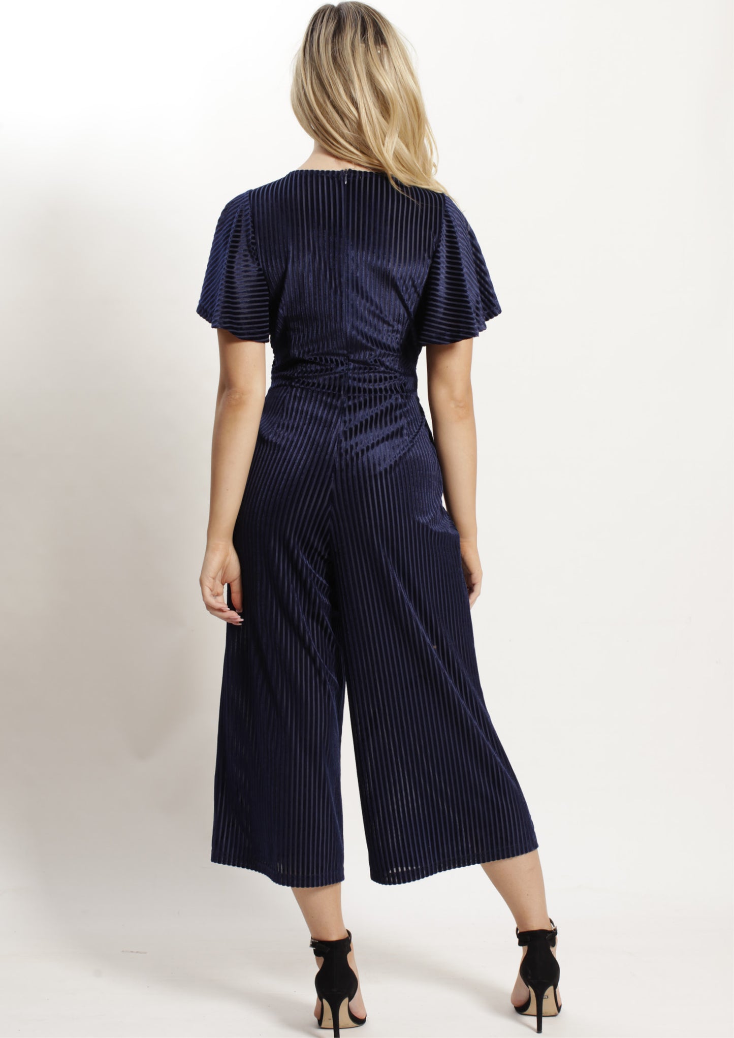 AY050SS Textured Stripe Crossed Front Jumpsuit (Pack)