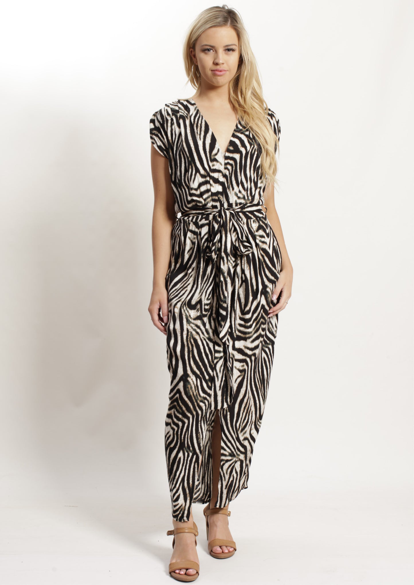 RC0550SS Zebra Print Tie Waist Maxi Dress (Pack)