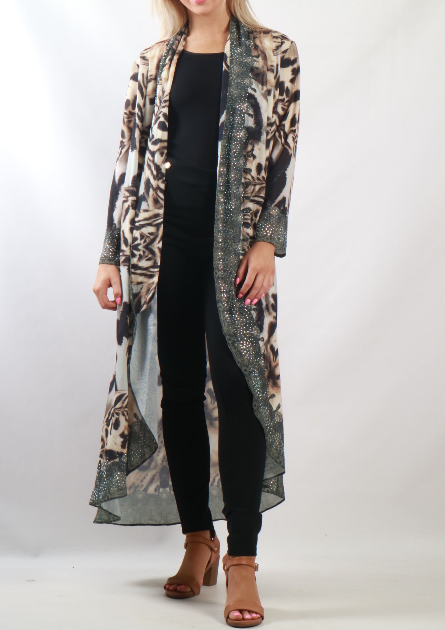Y00211-2SS Leopard Embellished Kimono (Pack)