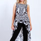 XW16122-13SS Monochrome Printed Embellished High Low Top (Pack)
