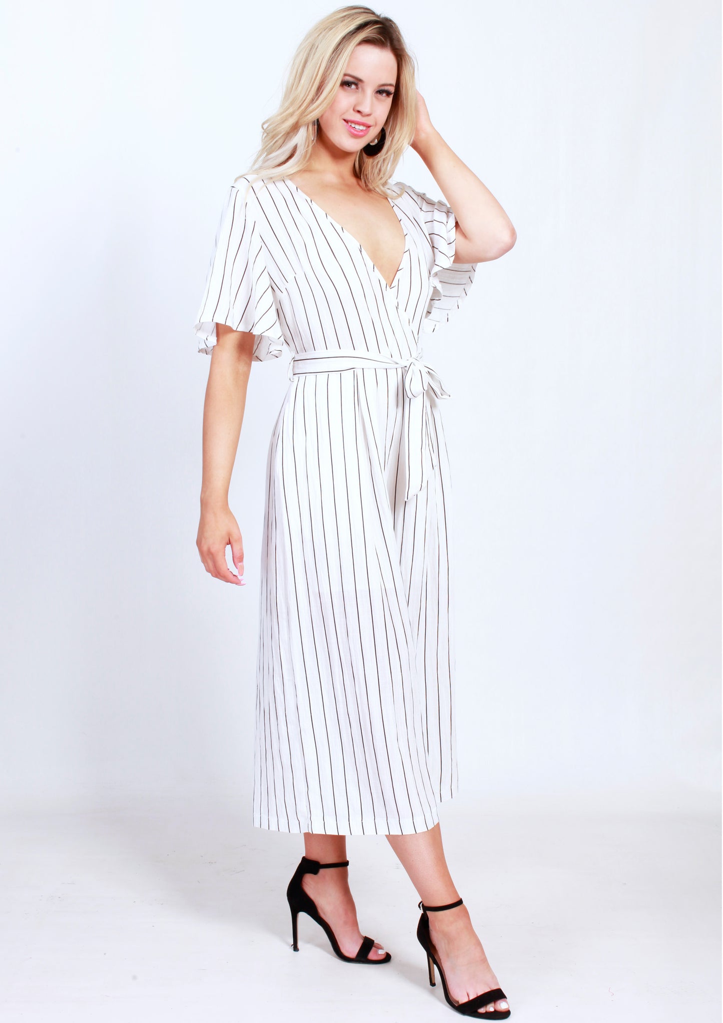 YW17148-1SS Striped Wrap Over Jumpsuit (Pack)