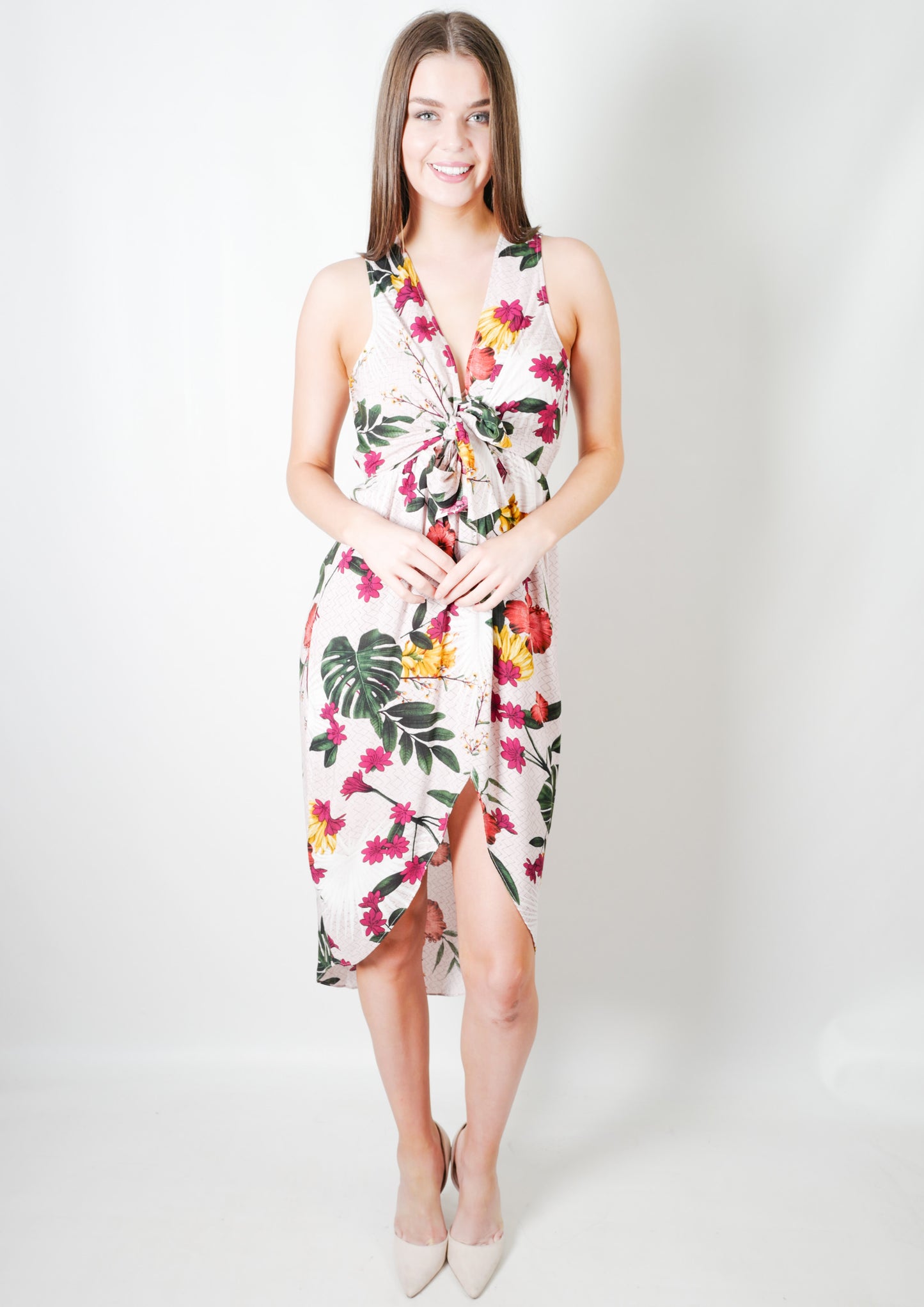 XW16257-2SS Floral Tie Front Tulip Dress (Pack)