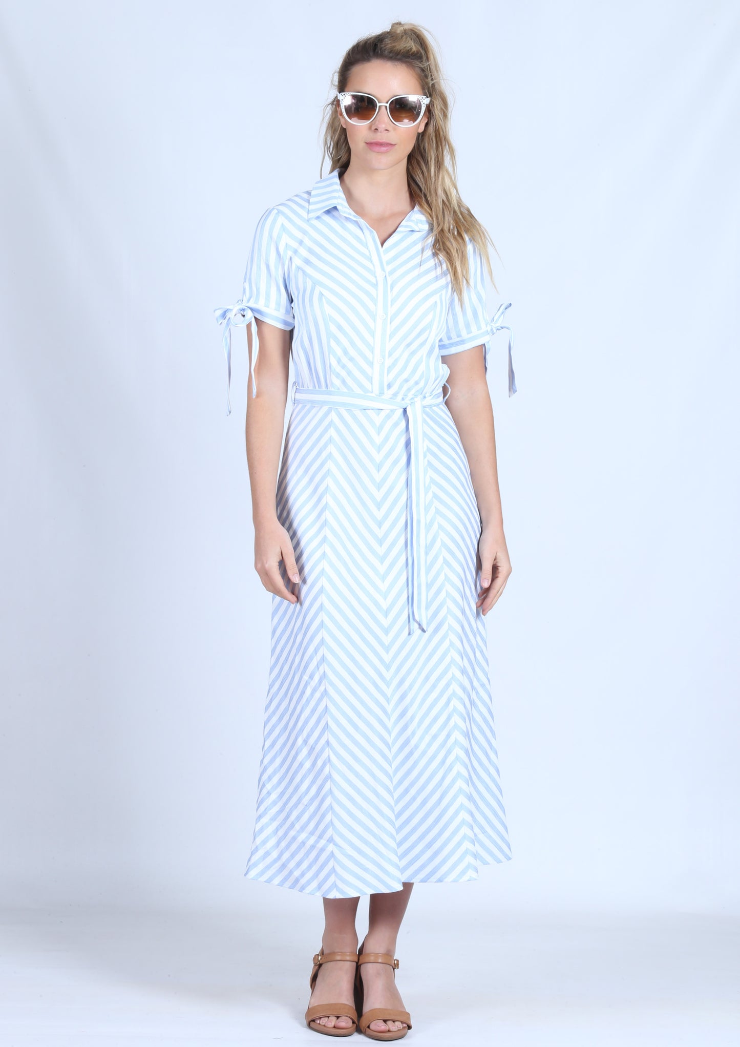 YW17152SS Striped Shirt Maxi Dress (Pack)