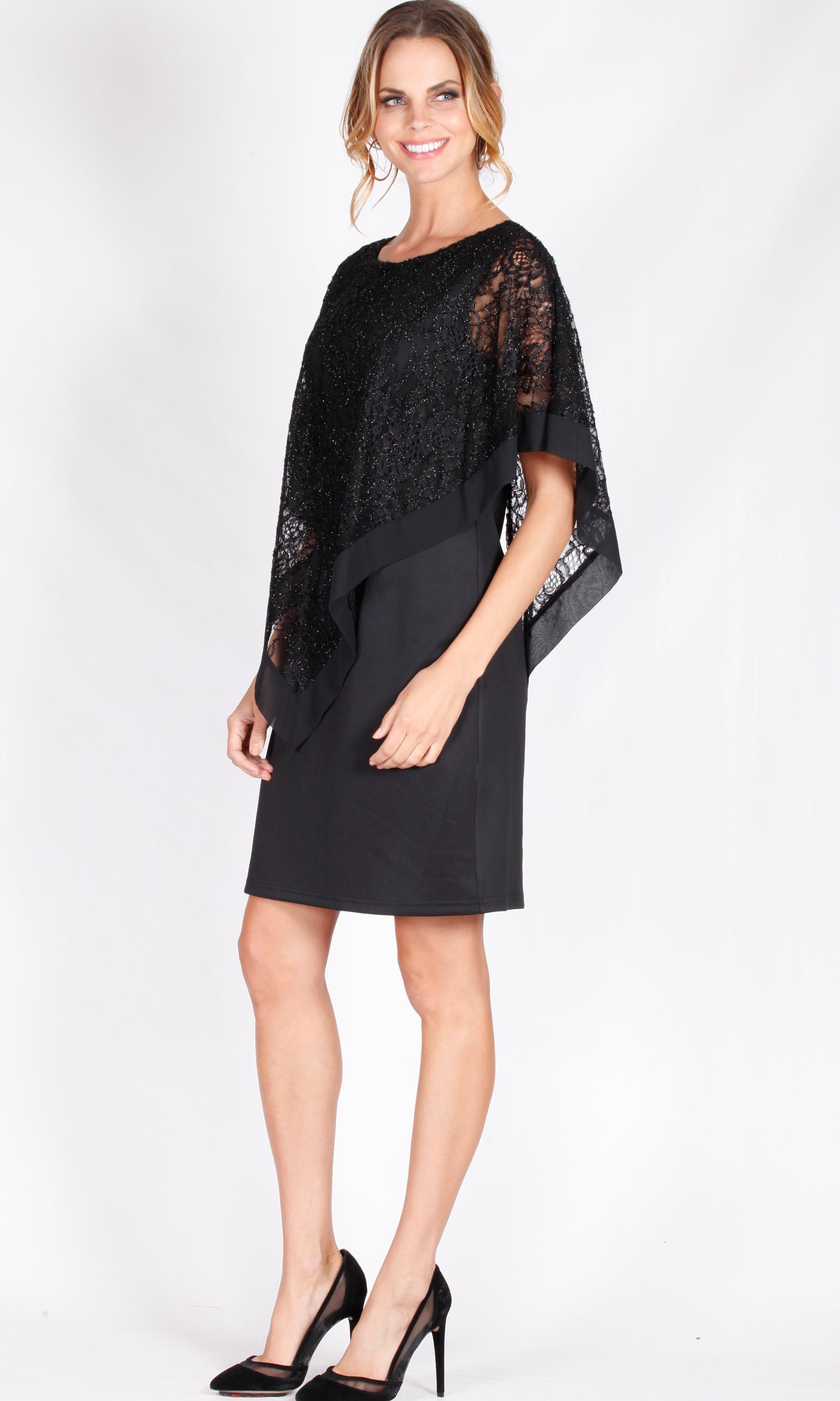 BS816055-10NC Black Lace Sheer Overlay Dress (Pack)