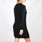 F2740SS Balloon Sleeve Knit Dress With Pearl Embellished Sleeve (Pack)
