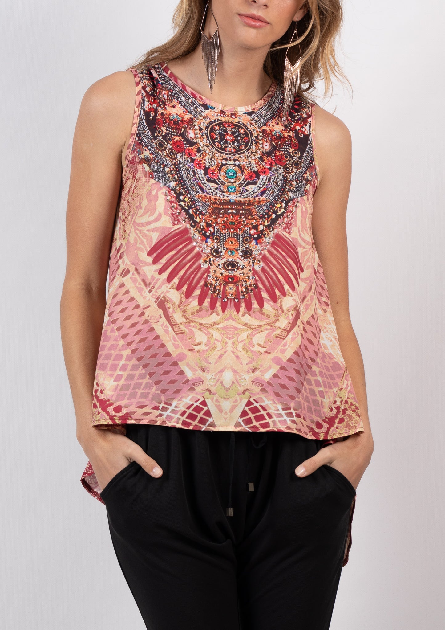 HS12353-14SS Aztec Printed Embellished Top (Pack)