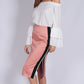Pink Satin Side Split Skirt