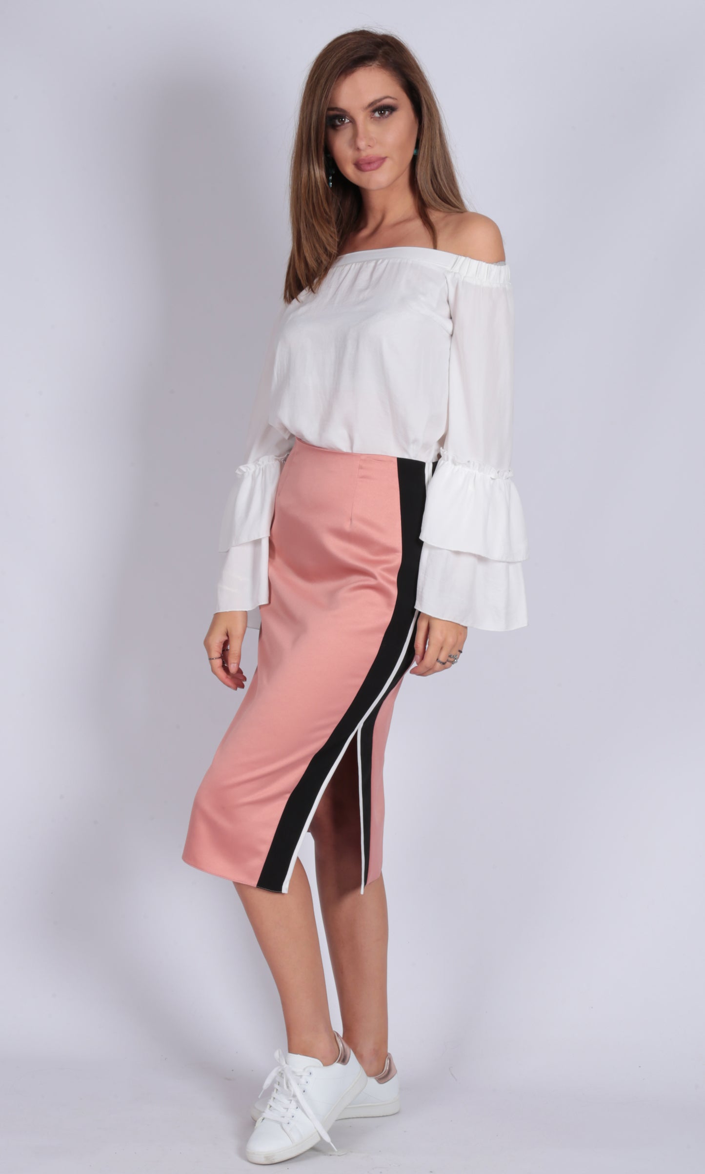 Pink Satin Side Split Skirt