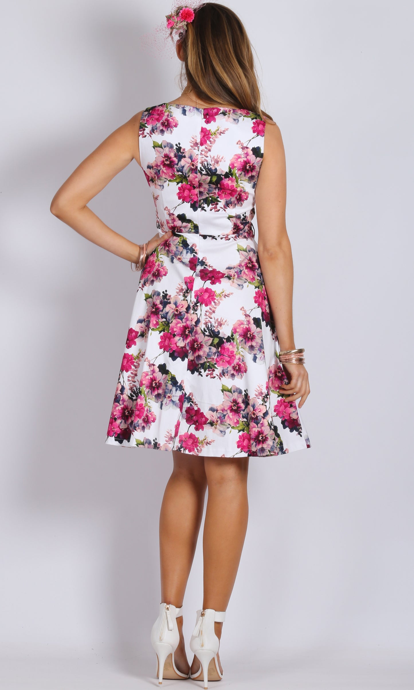 Pleated Neck Floral Dress